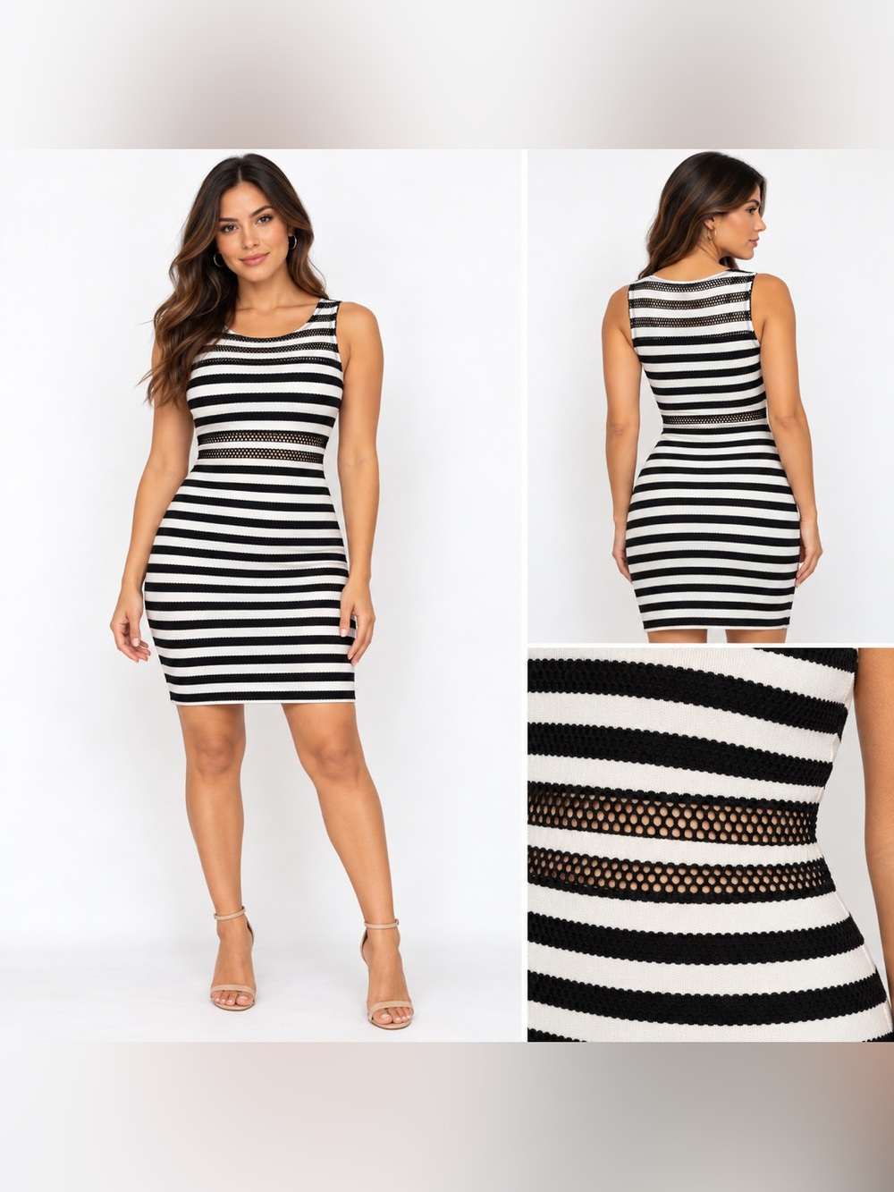 Xhilaraton Striped Mini Dress in Black & White Small NWT